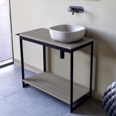 Modern  Console Vanity with Grey Oak Shelf, 35 inch